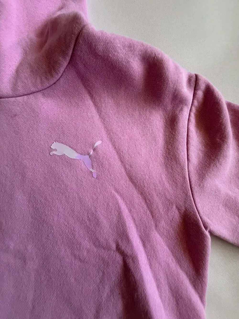 Puma Pink Hoodie Kids Medium 8-10 Logo Pullover Fleece Sweatshirt Y2K Cozy